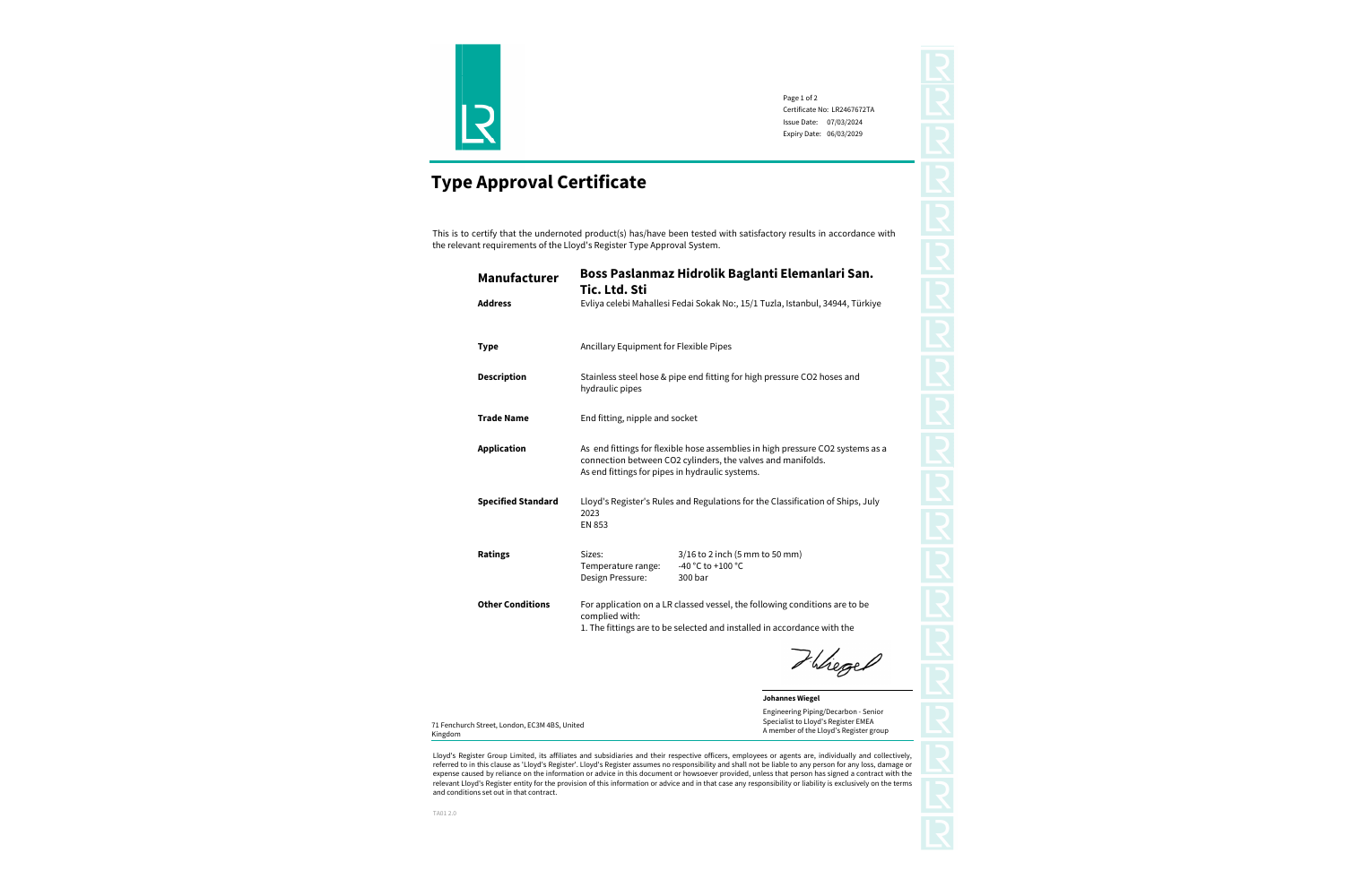 Lloyd’s Register LR2467672TA tip onay belgesi — belge kapağının tam önizlemesi